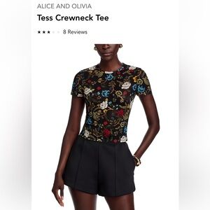 Alice + Olivia Tess New Black Floral Crewneck Tee Size XL